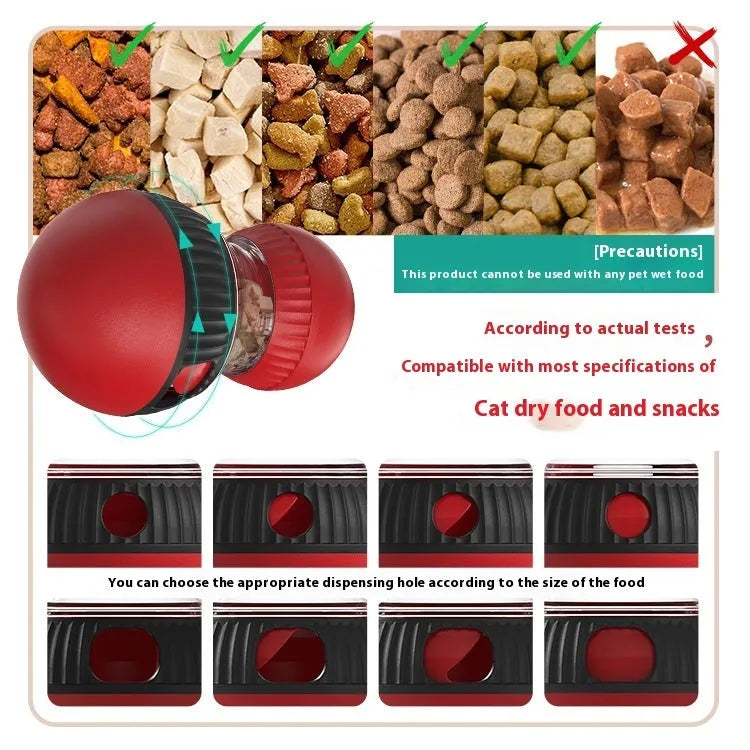 Rotating plastic cat toy with super ball colour and food dropping mechanism
