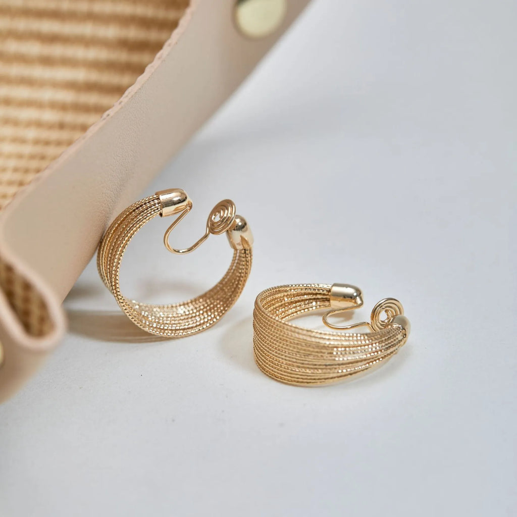 Multi-layer simple bracelet earrings geometric design silver gold electroplated copper earring set