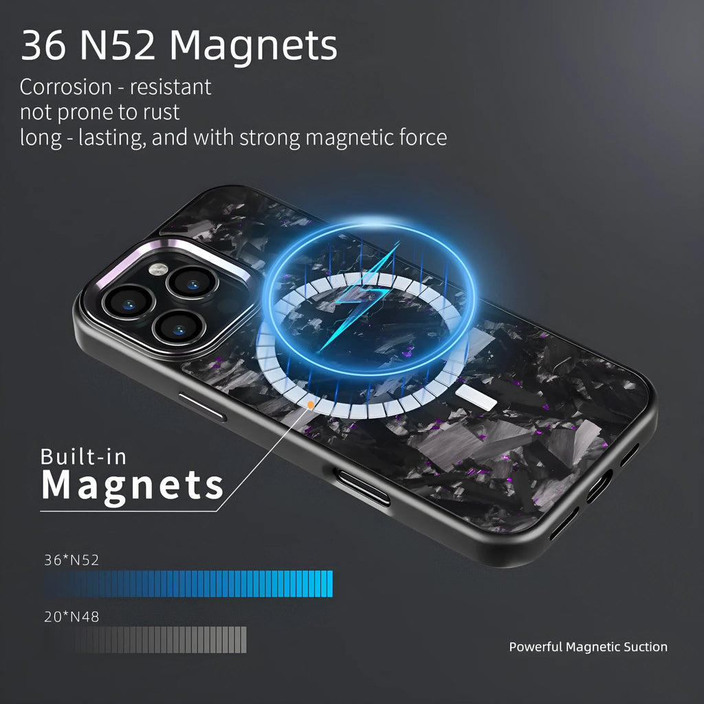 Carbon fiber metal frame forged large grain phone case for iPhone 14 15 16 series in black