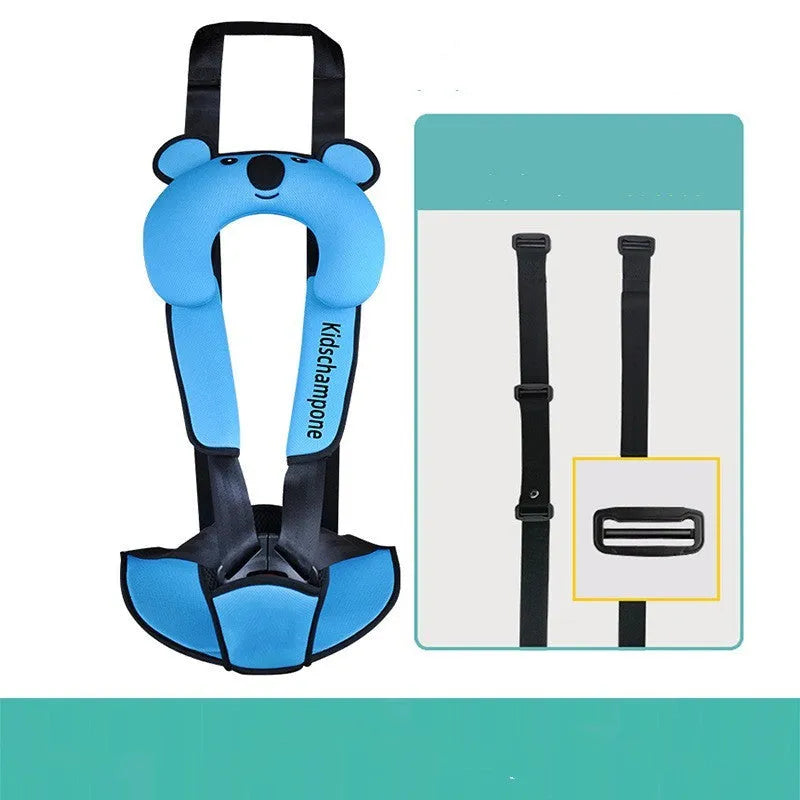 Portable child car safety seat belt retainer in polyester fabric with 33x22x9.5cm dimensions