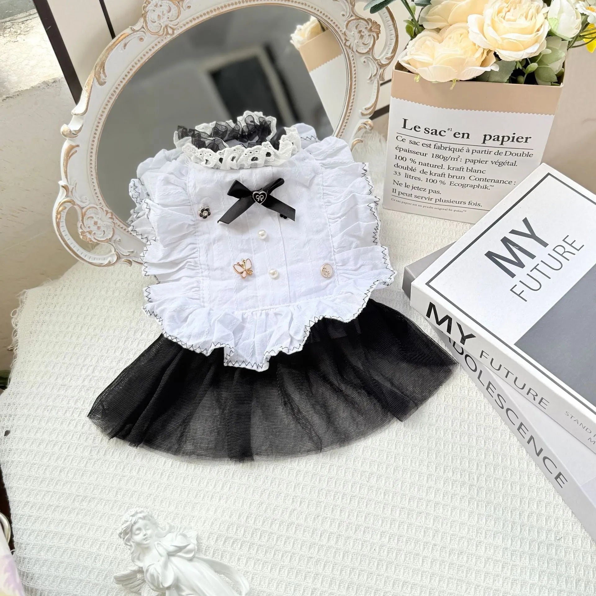 White polyester waltz gauze skirt pet clothing for small dogs with princess styling