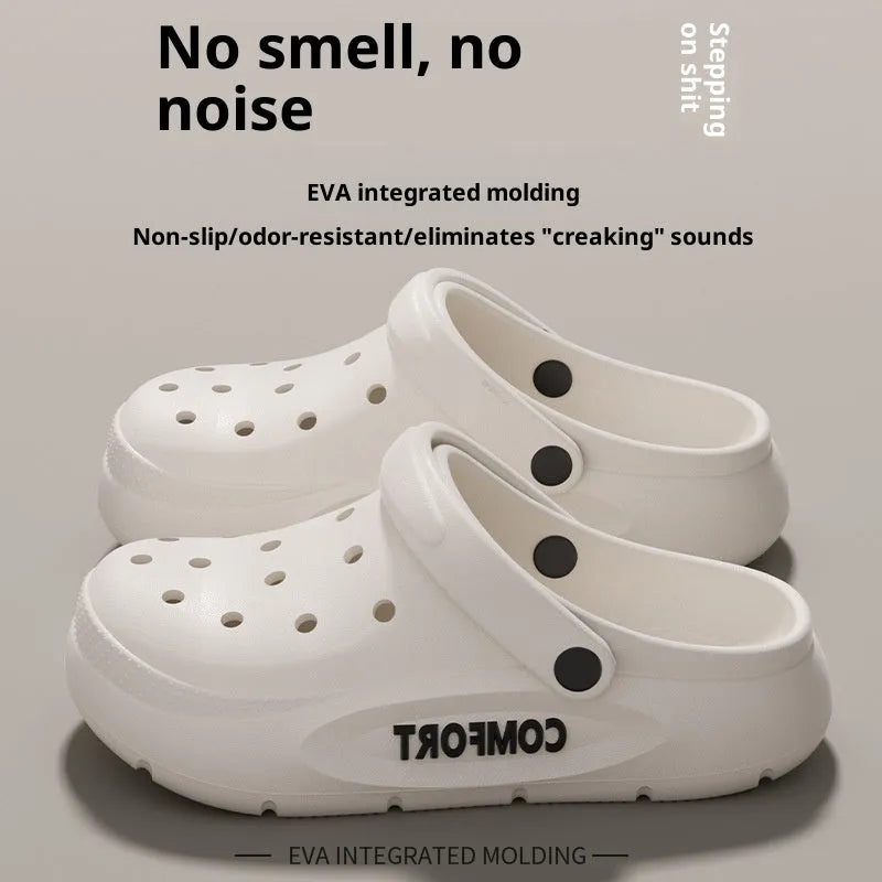 Men's perforated EVA summer shoes in khaki with round toe and thickened sole