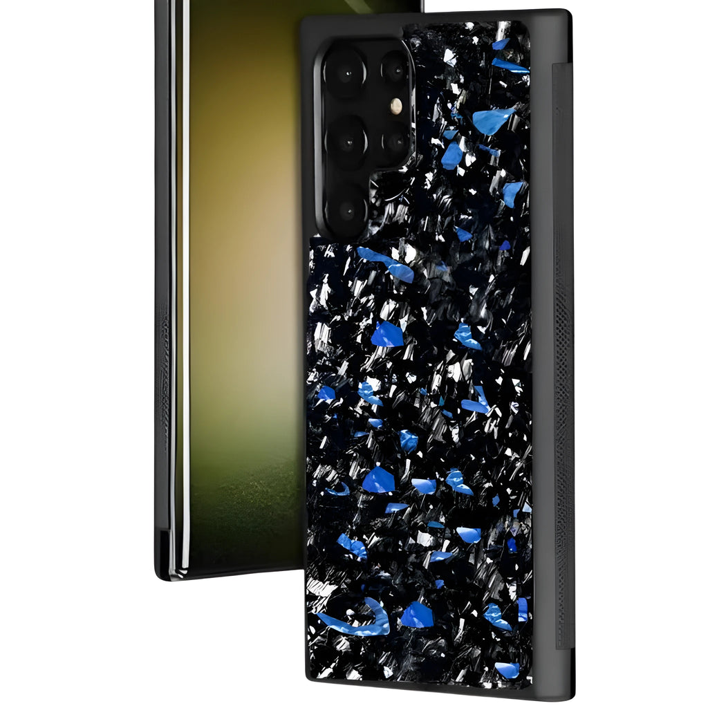 Samsung Galaxy phone case with forged carbon fibre pattern in multiple colour options.