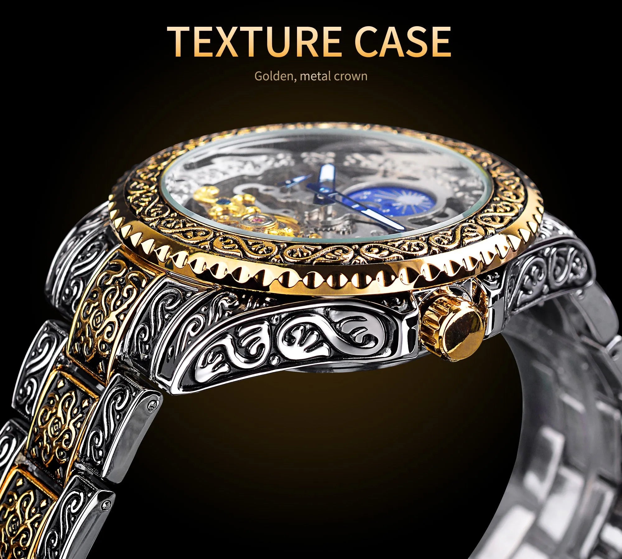 Forsining yellow skeleton tourbillon mechanical watch with stainless steel case and automatic movement