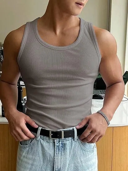 Men's grey polyester fitness t-shirt with wool lining showing front and back views