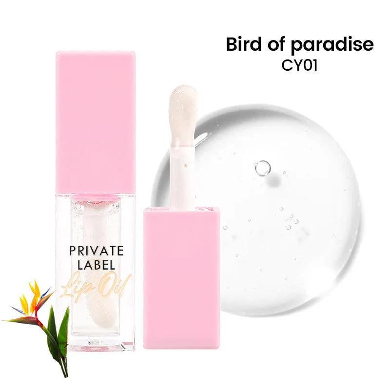 Women's transparent lip gloss tube in six fruit flavours with natural glossy finish
