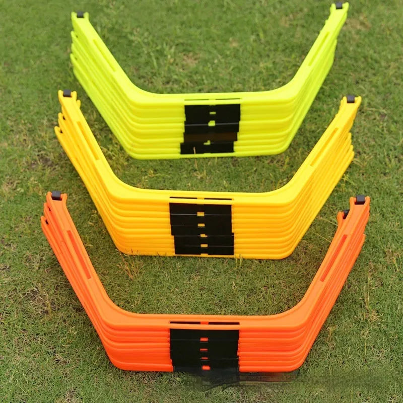 Six foldable hexagon agility training rings in yellow, green and orange colours for football drills