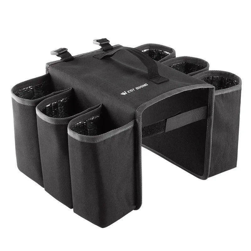 Black bicycle drink pack with double-sided storage shelf and anti-scratch 600D PVC material