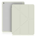 iPad protective case in Y-fold bracket position showing imitation leather finish and pen slot