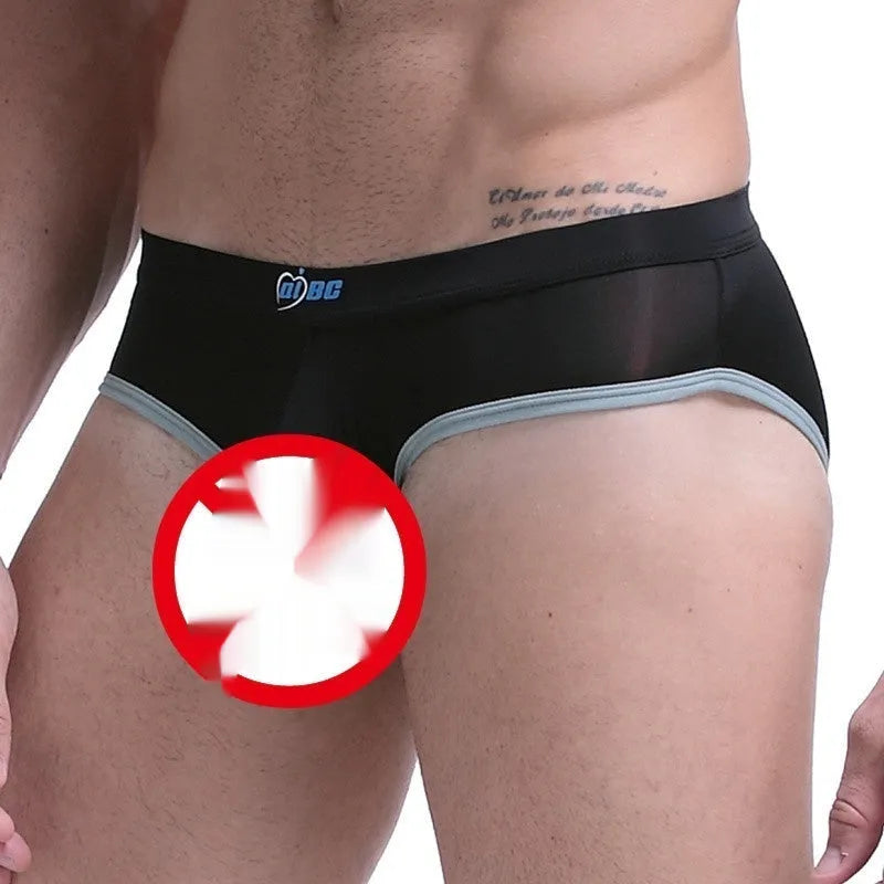 Men's ice silk bazooka briefs in multiple colours showing bullet separation design