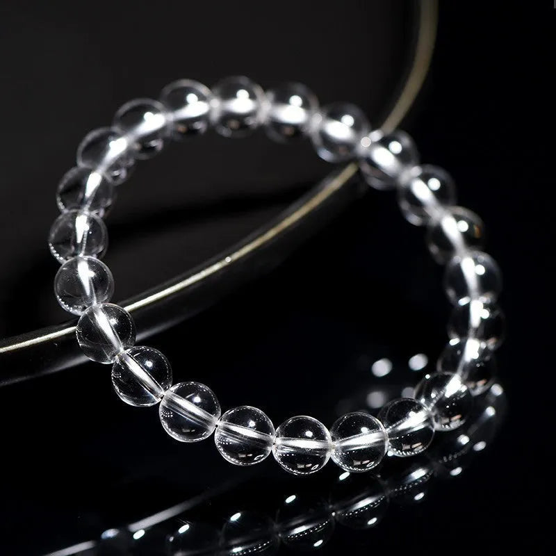 Natural Donghai old materials white crystal bracelet with round beads on a single circle.