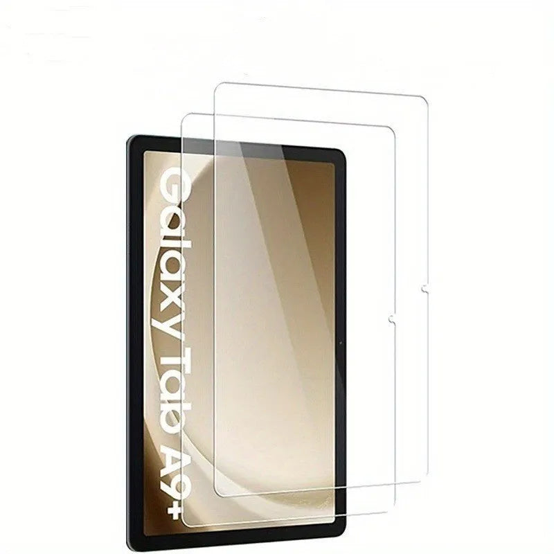 Tempered glass screen protector for Samsung Galaxy tablet showing HD clarity and full coverage.