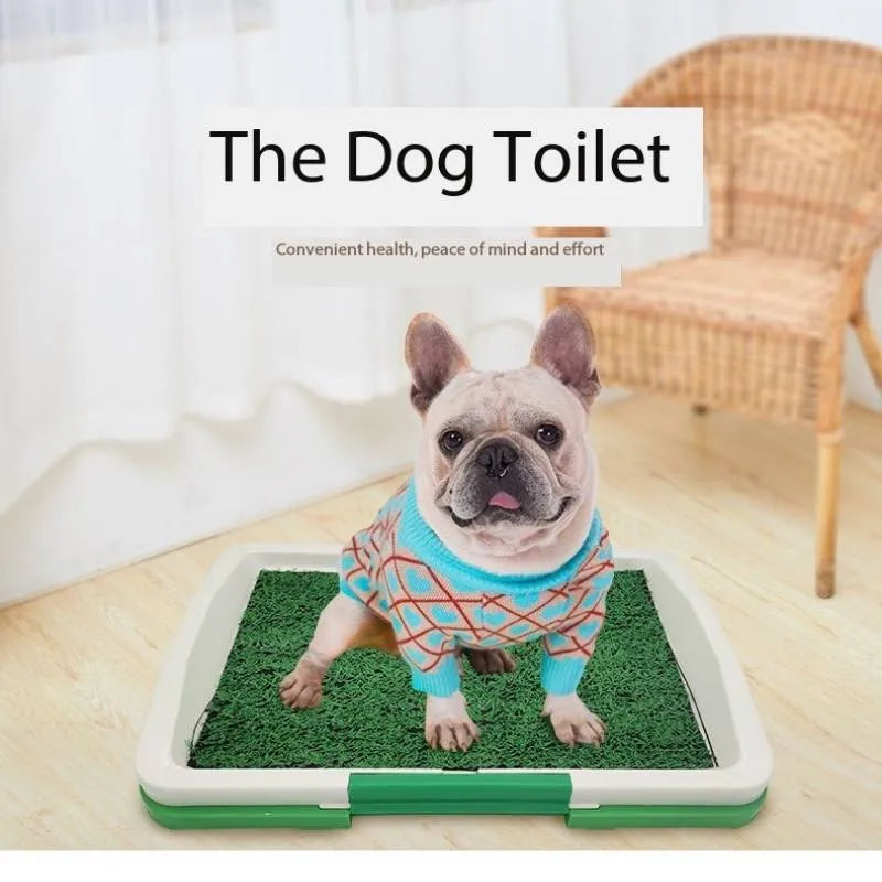 Three-layer artificial grass indoor dog toilet training tray with plastic base and removable turf