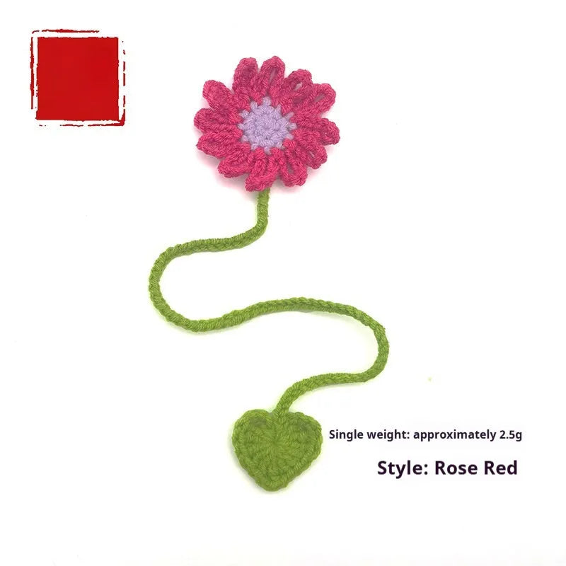 Hand-crocheted wool daisy bookmark with flexible wire in multiple colour options