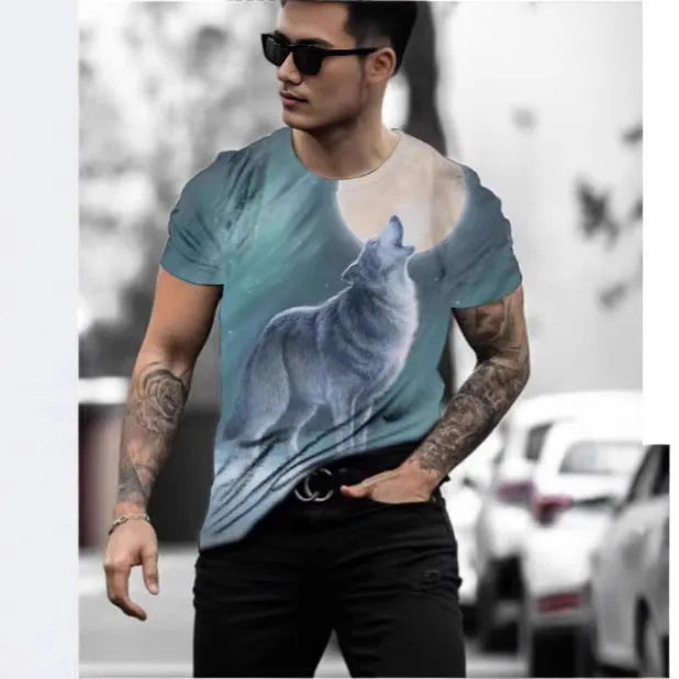 Retro 3D animal print men's short-sleeved t-shirt in thin polyester bird eye cloth