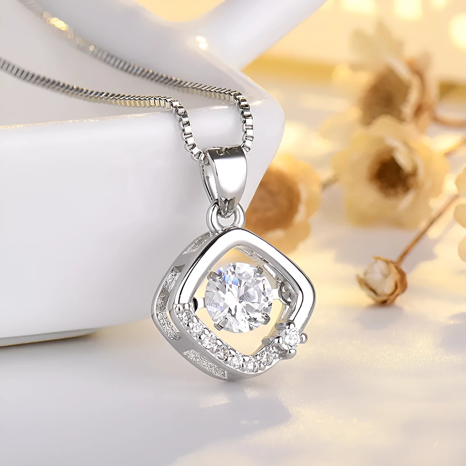 Sterling silver love heart pendant necklace with crown and bow detailing in rose gold or silver finish