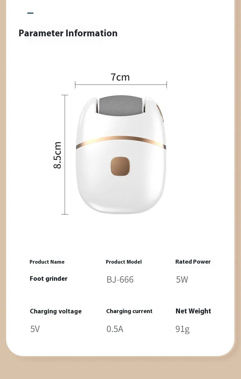 White electric foot grinder with coarse and fine grinding heads for dead skin and callus removal with auto debris suction