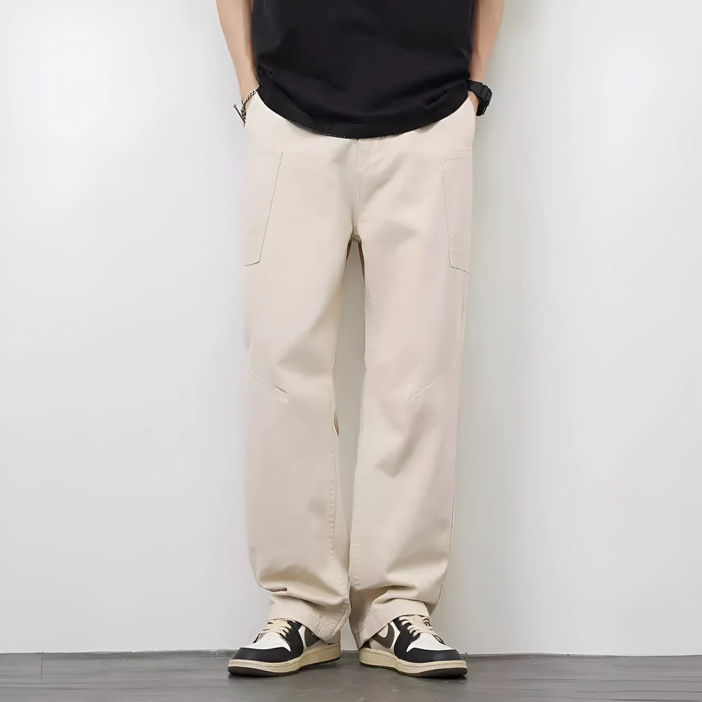 Loose-fit cotton cargo trousers in apricot with large side pockets