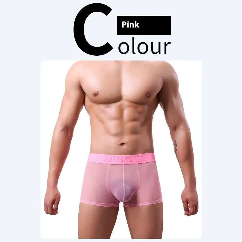 Men's thin invisible breathable boxer shorts in quick drying polyester fabric showing colour options