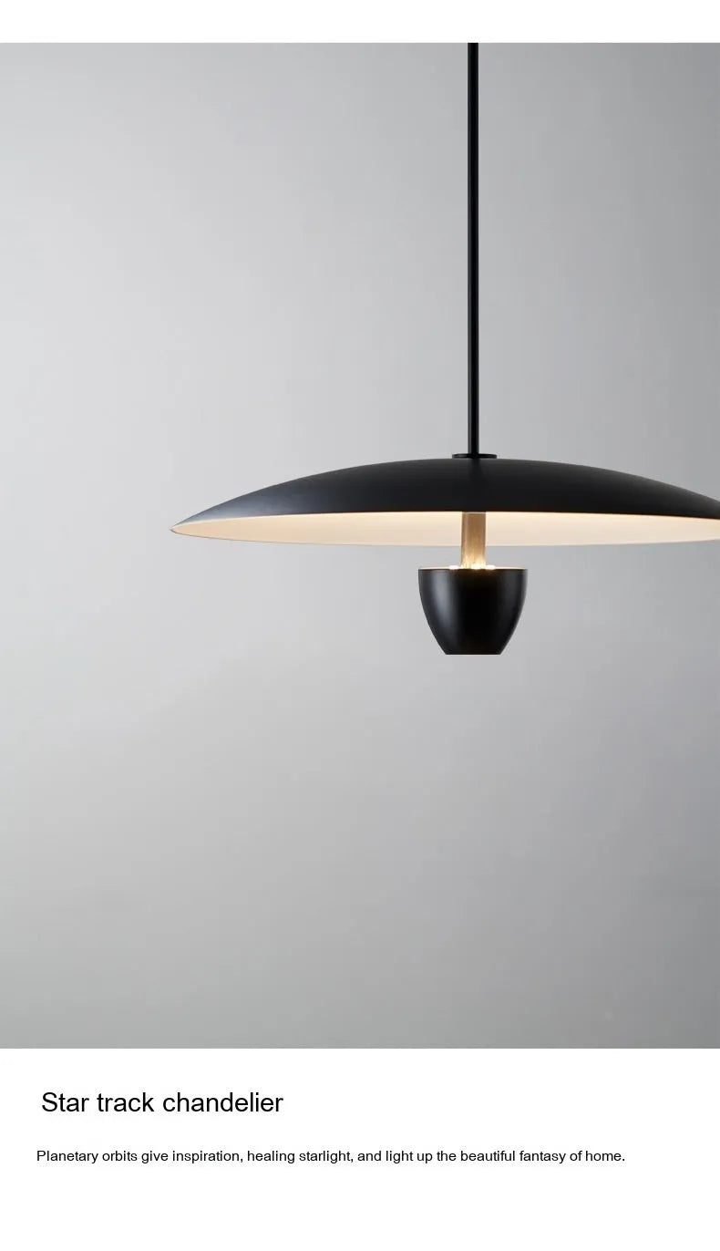 Black modern minimalist chandelier with warm light, 400mm size
