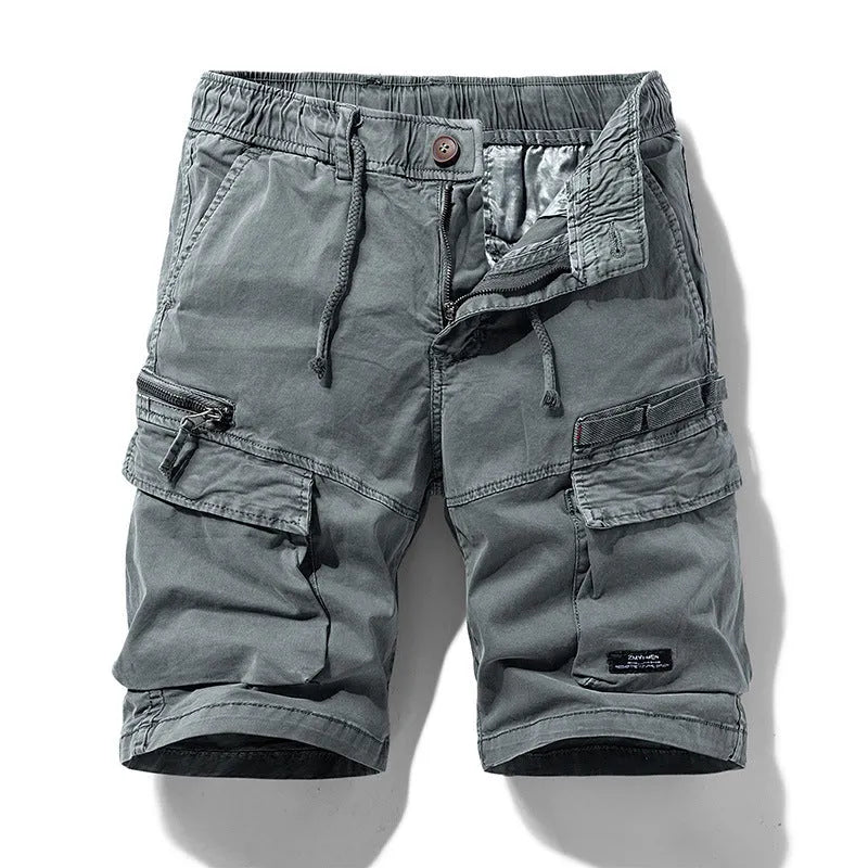 Men's summer shorts with multiple zipper pockets in cotton fabric available in four colours