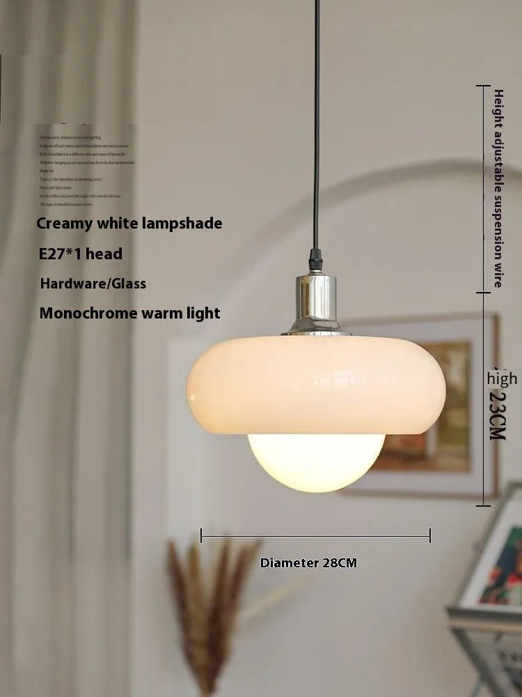 Bauhaus pendant light with three milk white egg tart glass shades for ceiling mounting