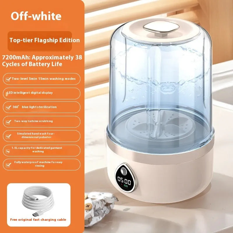 White portable USB-powered mini washing machine with 13.5cm width measurement