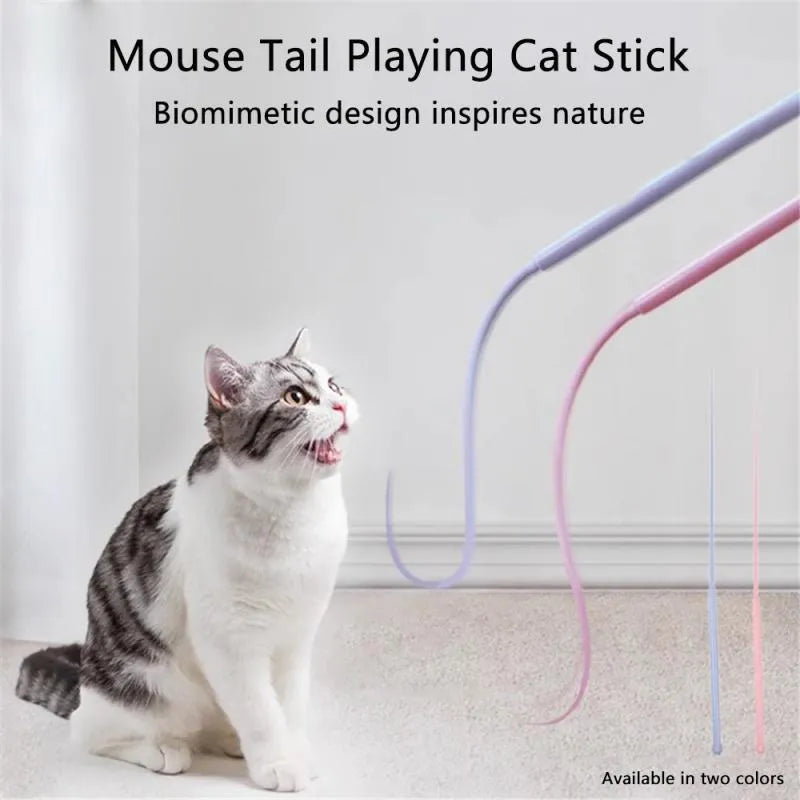 Blue simulated mouse tail cat toy with silicone tail and ABS cat head for interactive play