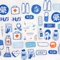 46-piece decorative cartoon sticker pack for journals with small 30x37mm designs in nine colour themes