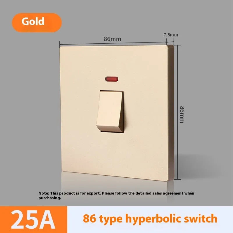 Curved rack double break electrical switch with LED indicator light in gold finish