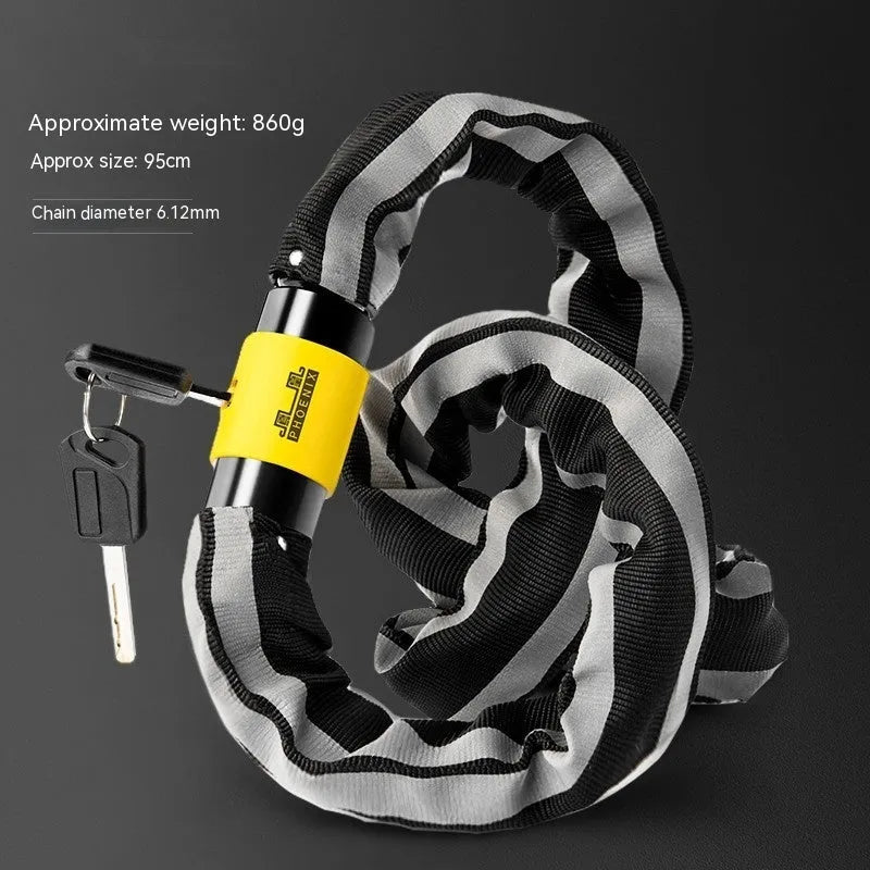 Mountain bike anti hydraulic shear chain lock with 95cm zinc alloy chain in black and yellow colour options