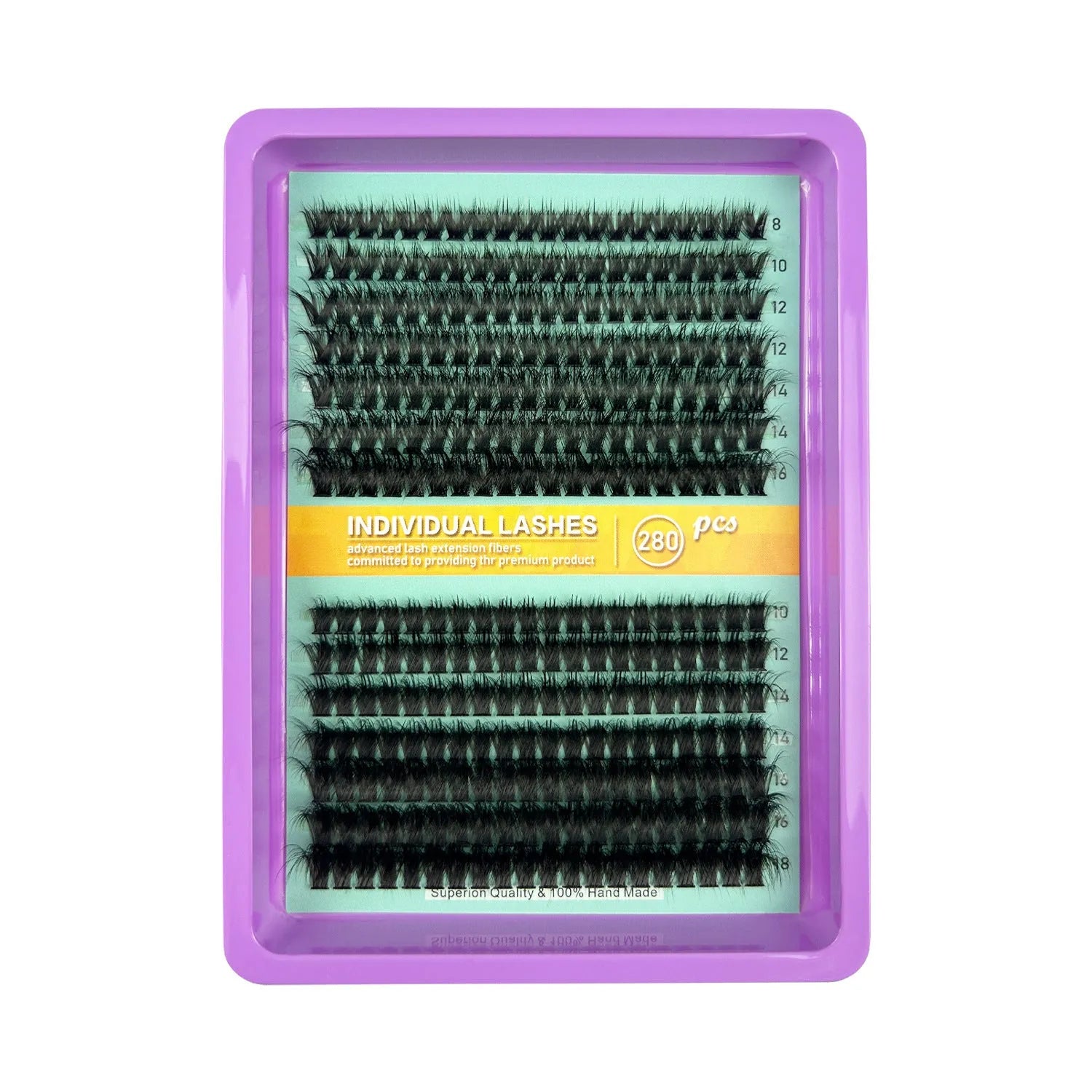 A high imitation material box containing a mix of false eyelashes, showing the product's size and organisation.