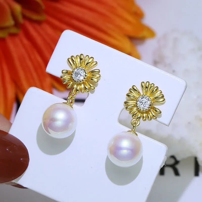 Baroque sterling silver S925 earrings with attached ring holder in gold or silver finish.