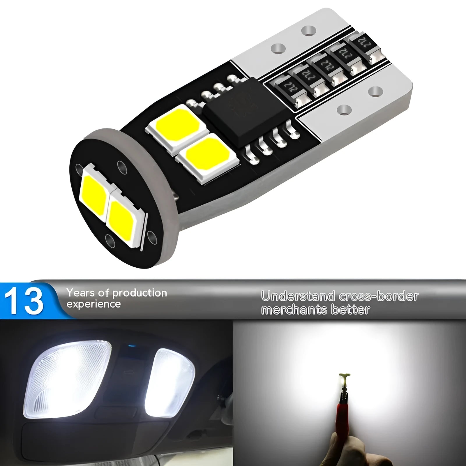 Compact car licence plate reading light with white light output