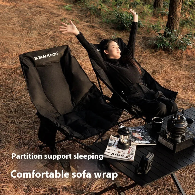 Night Black portable camping recliner folding chair with thickened Oxford cloth fabric
