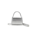 Silver PU leather crossbody shoulder bag with square shape and sewing line detail