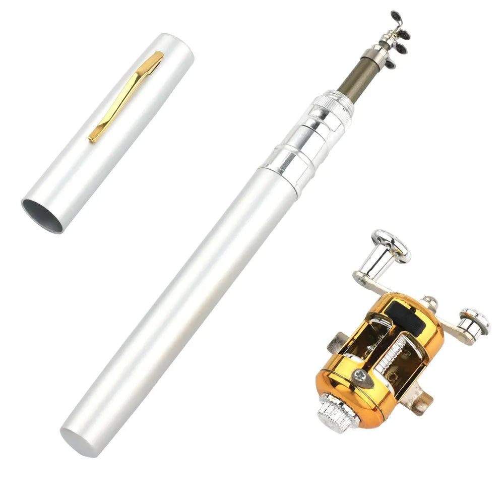 Portable telescopic pen fishing rod kit in aluminium case with ST5RL reel, extended to 1 metre.