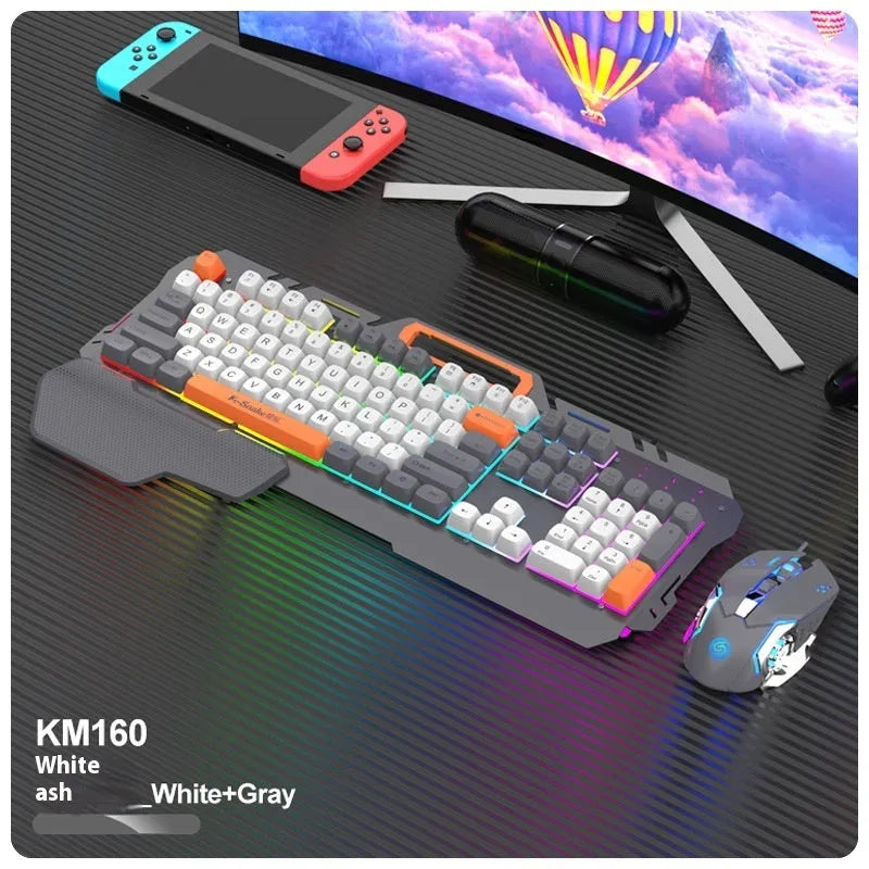 Blue wired gaming keyboard and mouse set with backlit keys and 1.5m USB cable