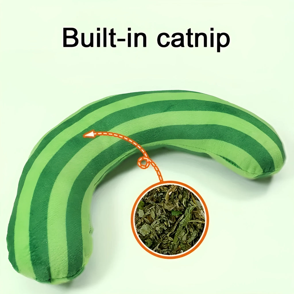 Striped pattern cat pillow toy with built-in catnip measuring 23x20cm