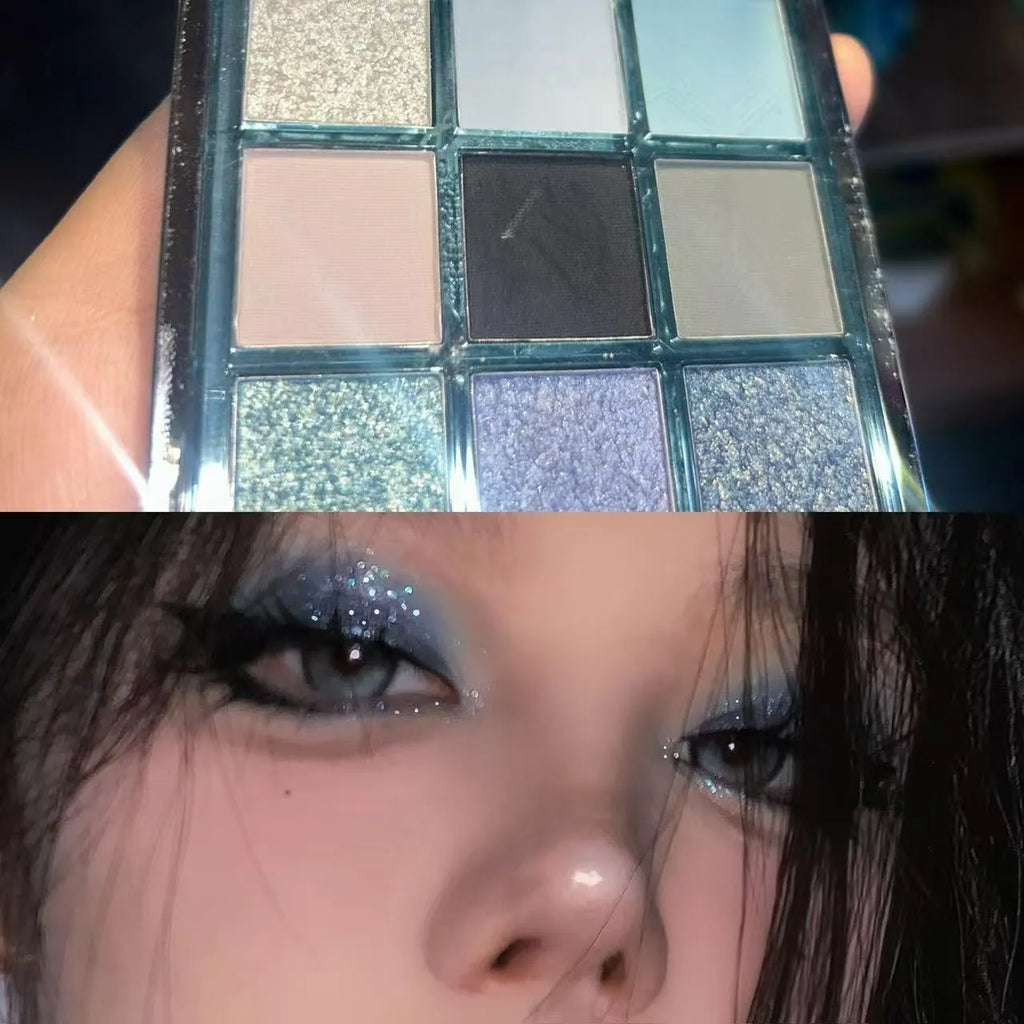 MUGELEEN nine-colour eye shadow palette shade 08 showing low saturation blue tones