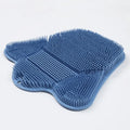 Blue silicone bath brush cushion measuring 31cm by 32cm for body scrubbing