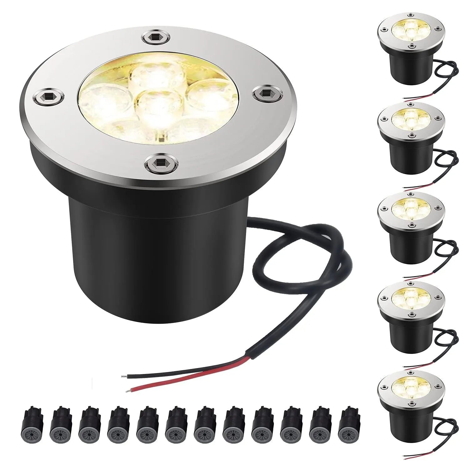 Black round LED COB underground light for outdoor garden and pathway illumination.