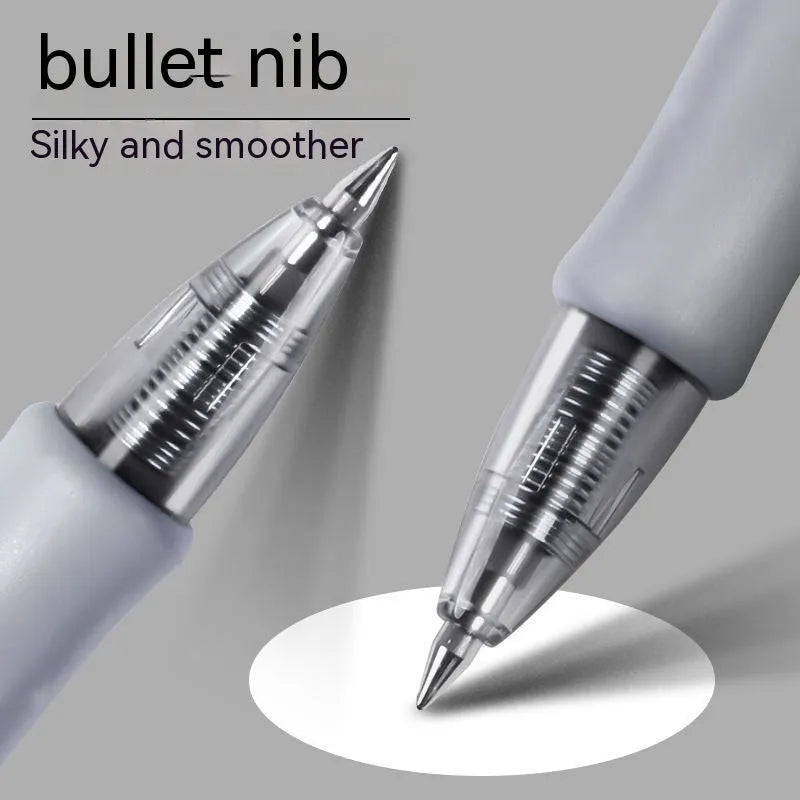 A single 0.5mm fine point gel pen in plastic casing, shown with black, blue, and red ink colour options.