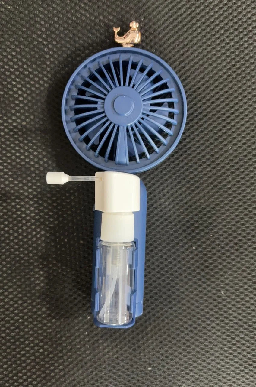 Personalised plastic USB desktop fan in choice of colours on a desk