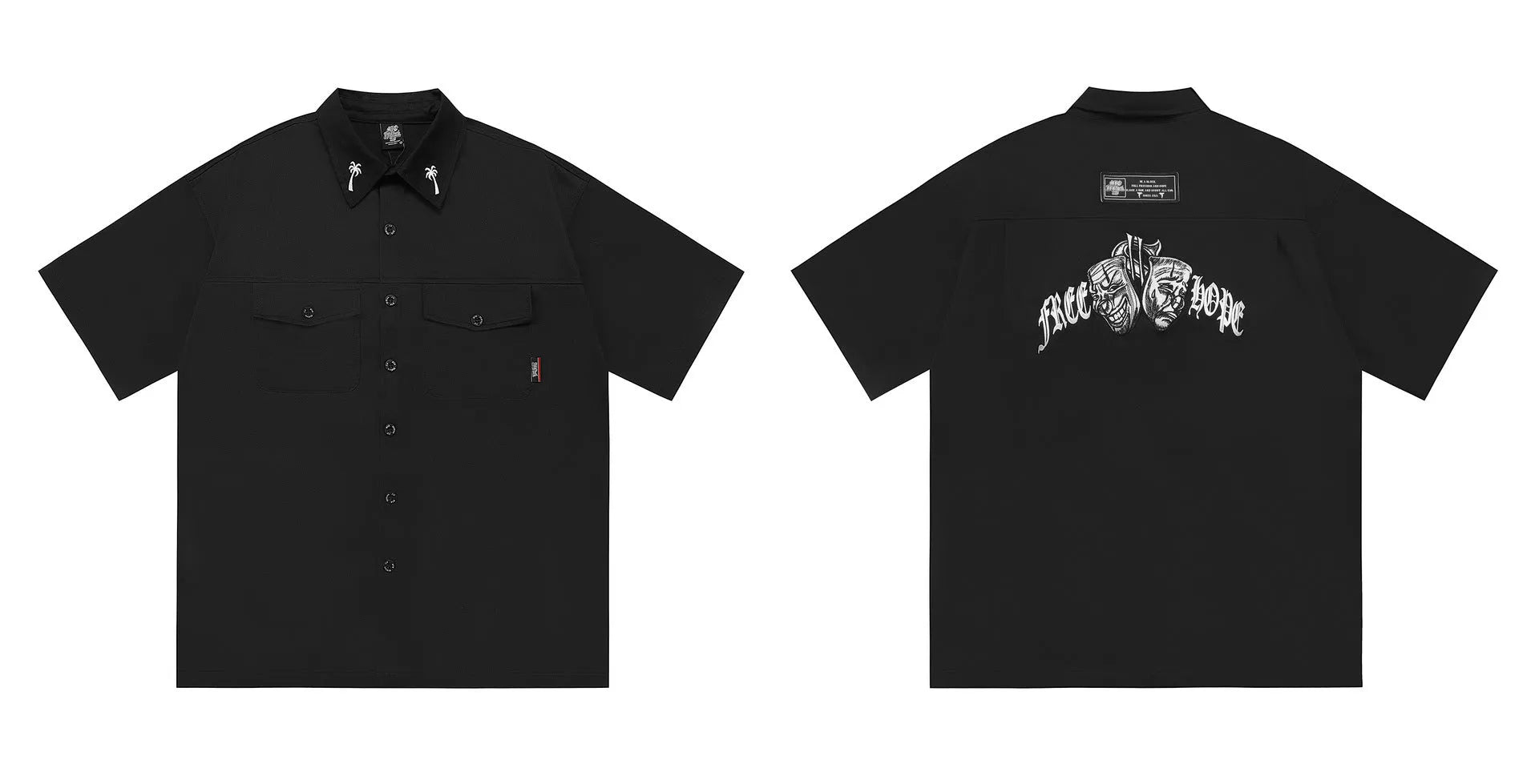 Men's loose black cotton blend half-sleeve shirt with a chest pocket