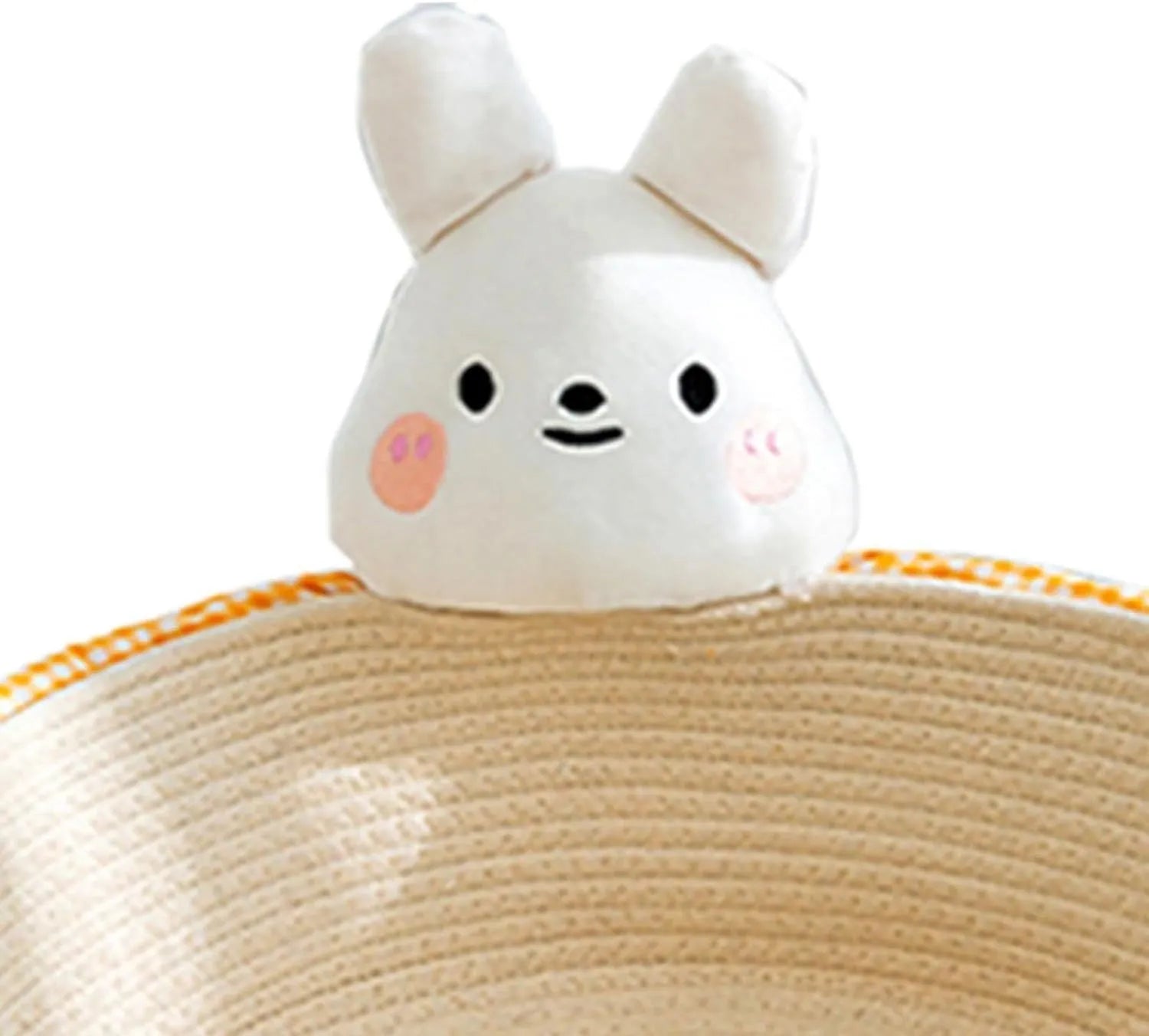 Woven cotton rope cat bed basket with integrated scratching surface in bear print design