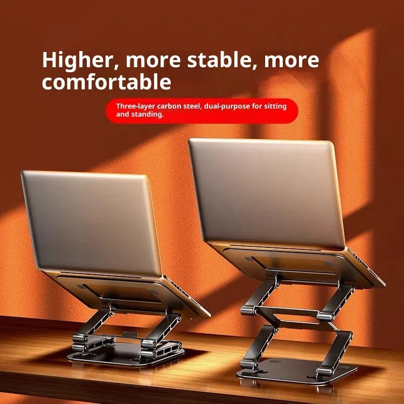 Three-layer elevated carbon steel laptop stand in Bright Moon Silver, height adjustable for laptops under 15.6 inches