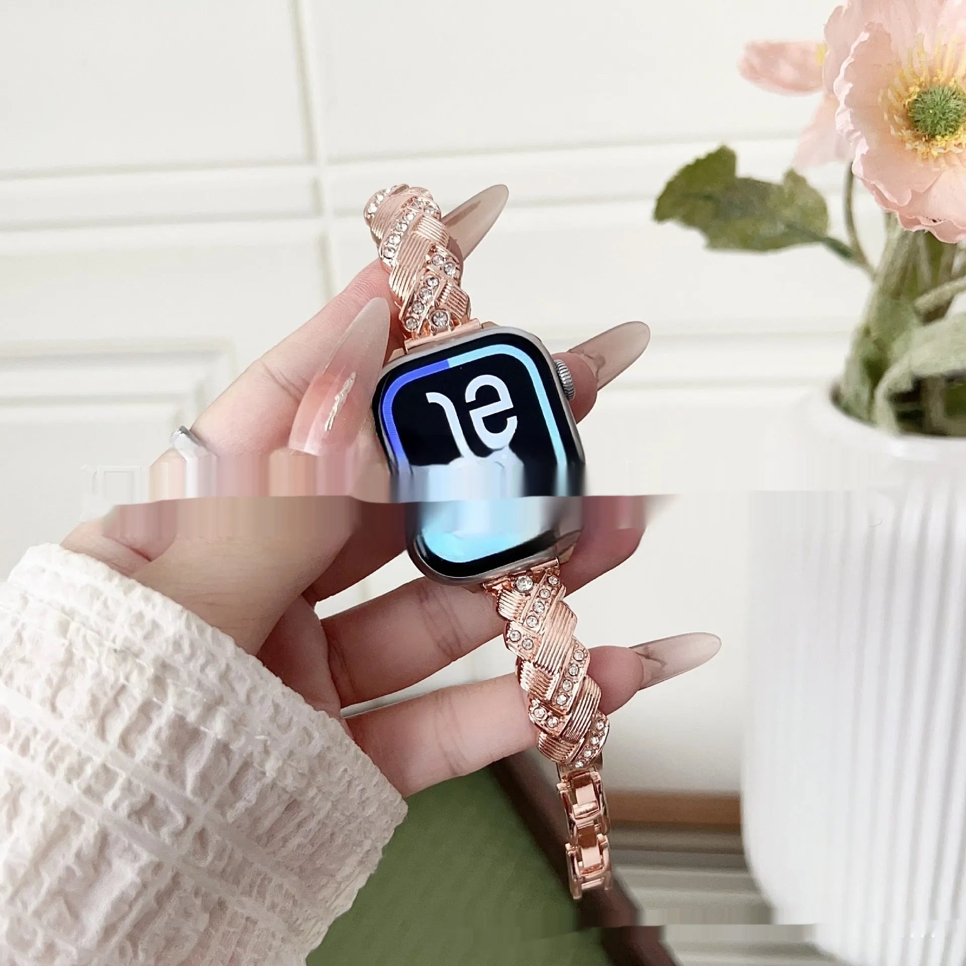 Personalised twist diamond design metal watch strap for Apple Watch in multiple colours.