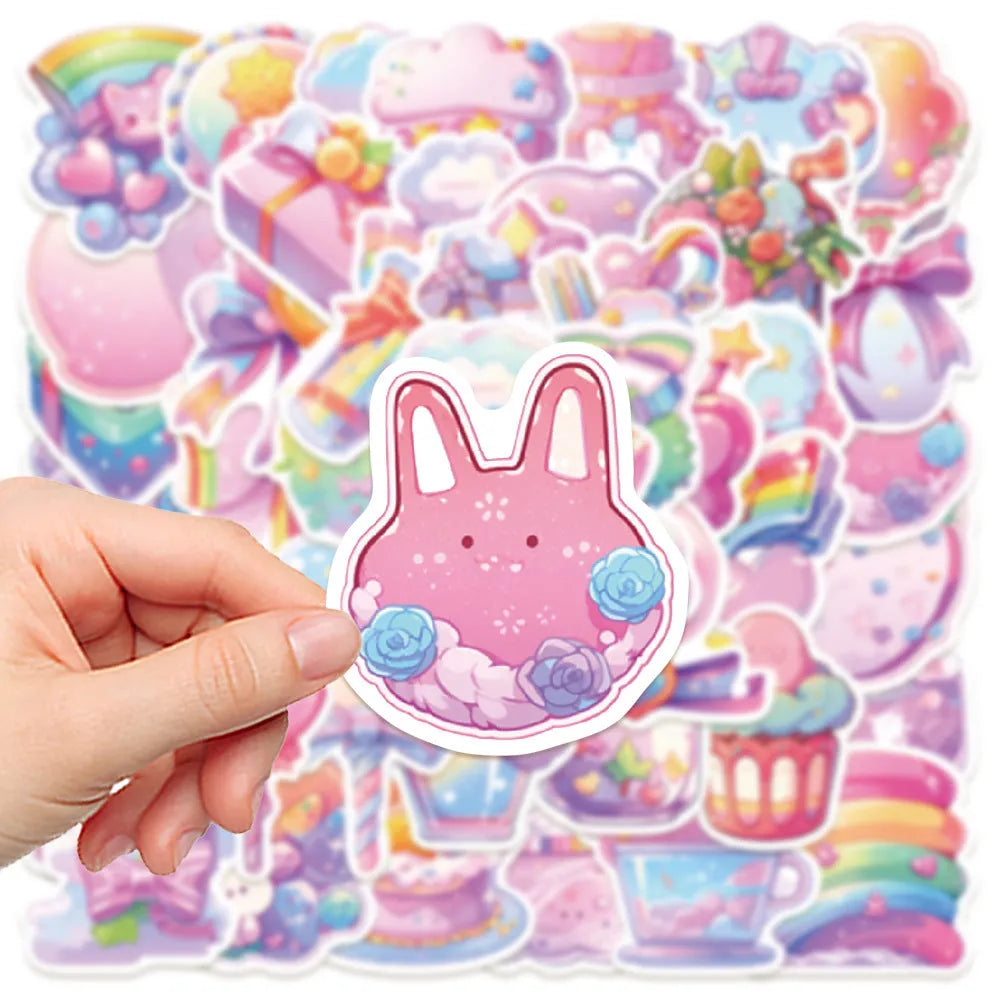 Pack of fresh candy coloured cute small object decorative waterproof stickers.
