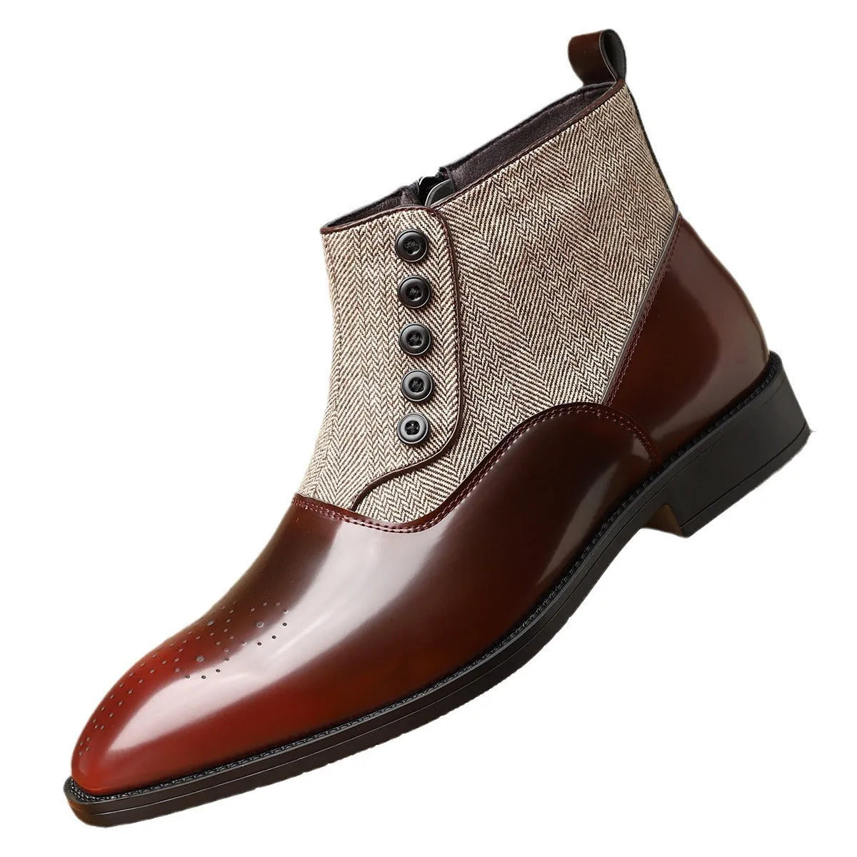 British retro men's formal shoes with side zipper in brown or green colours with square toe design